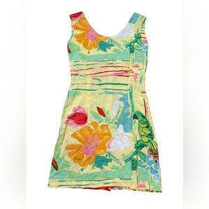 Vintage Jams World Sleeveless Tropical Floral Bird Mini Dress Size 7